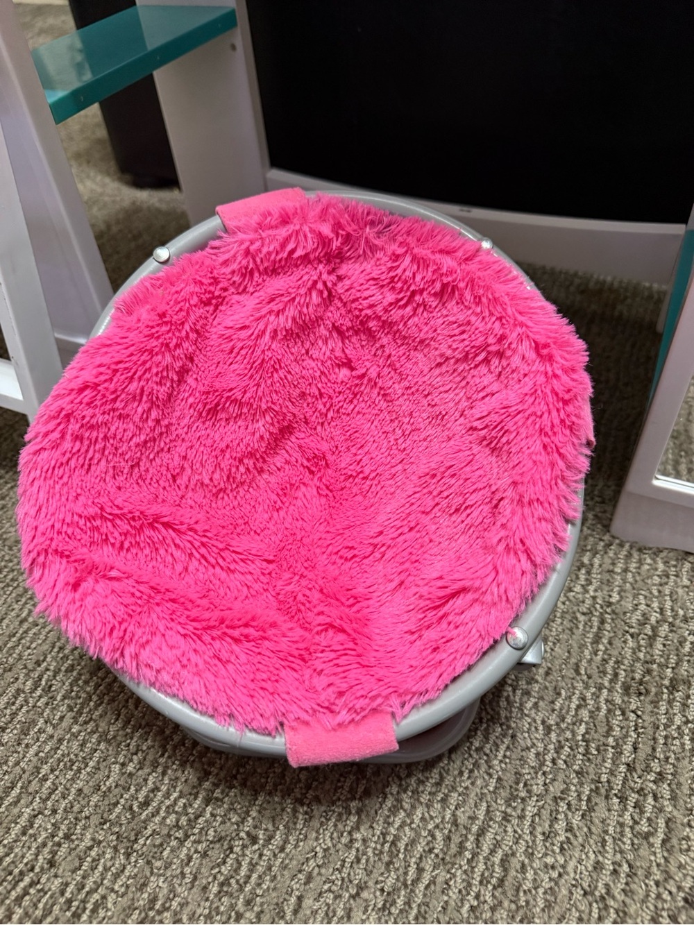 My Life As White Pink & Blue Loft Bed with Pink Fuzzy Papasan Chair Desk - Picture 10 of 14